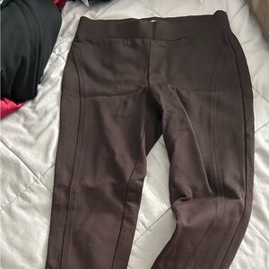 Cache Brown Women’s Stretchy Dress Pants with gold emblems on bottom